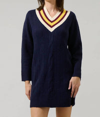 SUGARLIPS Corunna V-neck Mini Sweater Dress in navy - women's dress