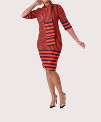 For Her Nyc - Scuba Striped Bodycon Dress