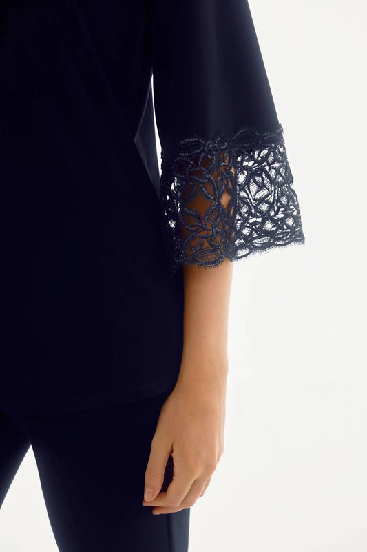 Joseph Ribkoff - Sequined Lace Detail Pleated Top