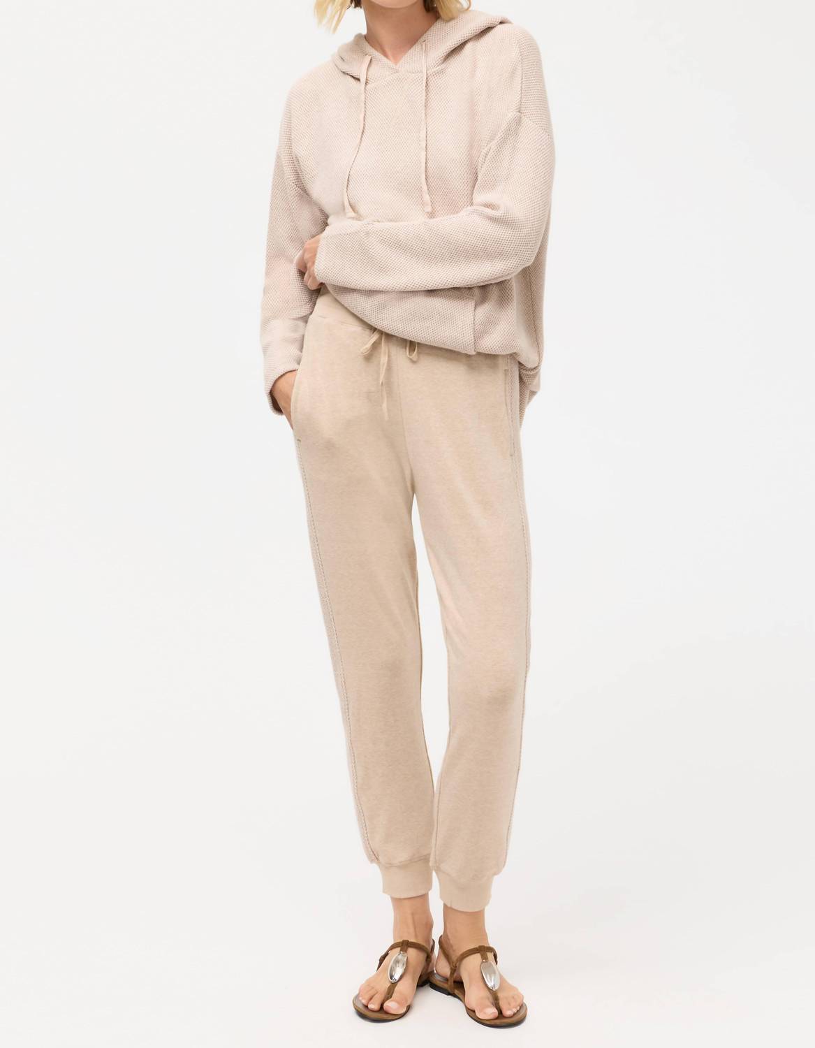 Johnny Was COZY CONTRAST STRIPE JOGGER in dark oat - women's pants