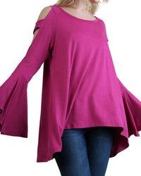 Umgee - Shoulder Cutouts Bell Sleeve Tunic