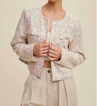 Listicle - Luxe Lights Sequin Cropped Tweed Jacket