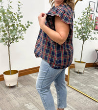 Entro - Plaid Ruffle Sleeve Top