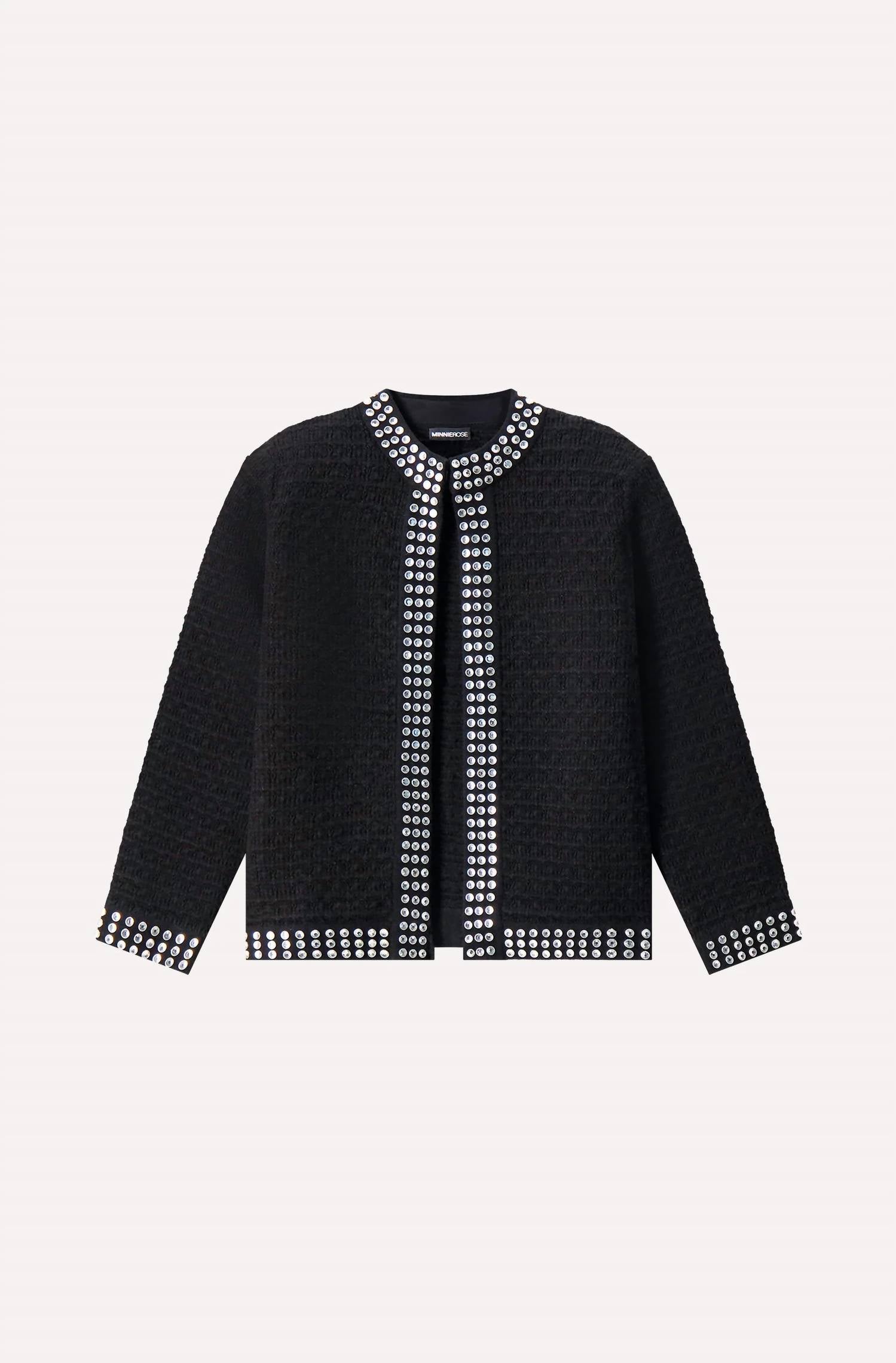 Minnie Rose - Three Quarter Sleeve Jacket With Rhinestone Trim