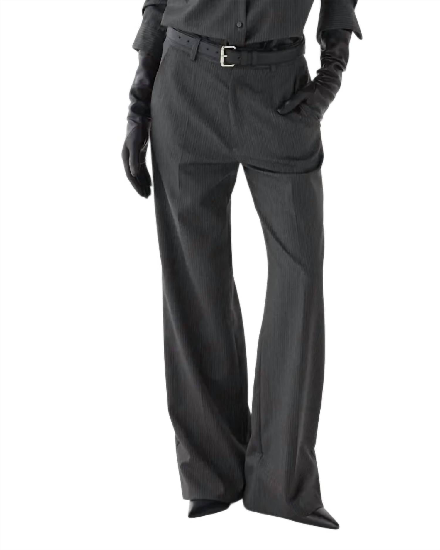 Veronica de Piante Taylor Straight Leg Trouser in dark grey pinstripe - women's pants