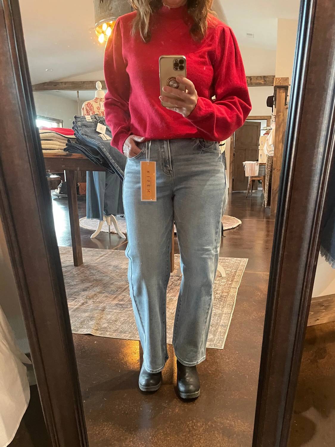Risen - High Rise Crop Length Barrel Jeans