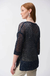 Joseph Ribkoff - Sequined V-neck Crochet Top