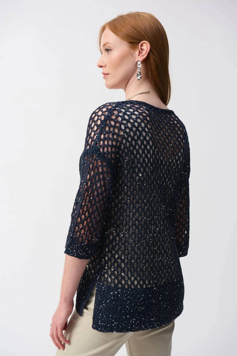Joseph Ribkoff - Sequined V-neck Crochet Top