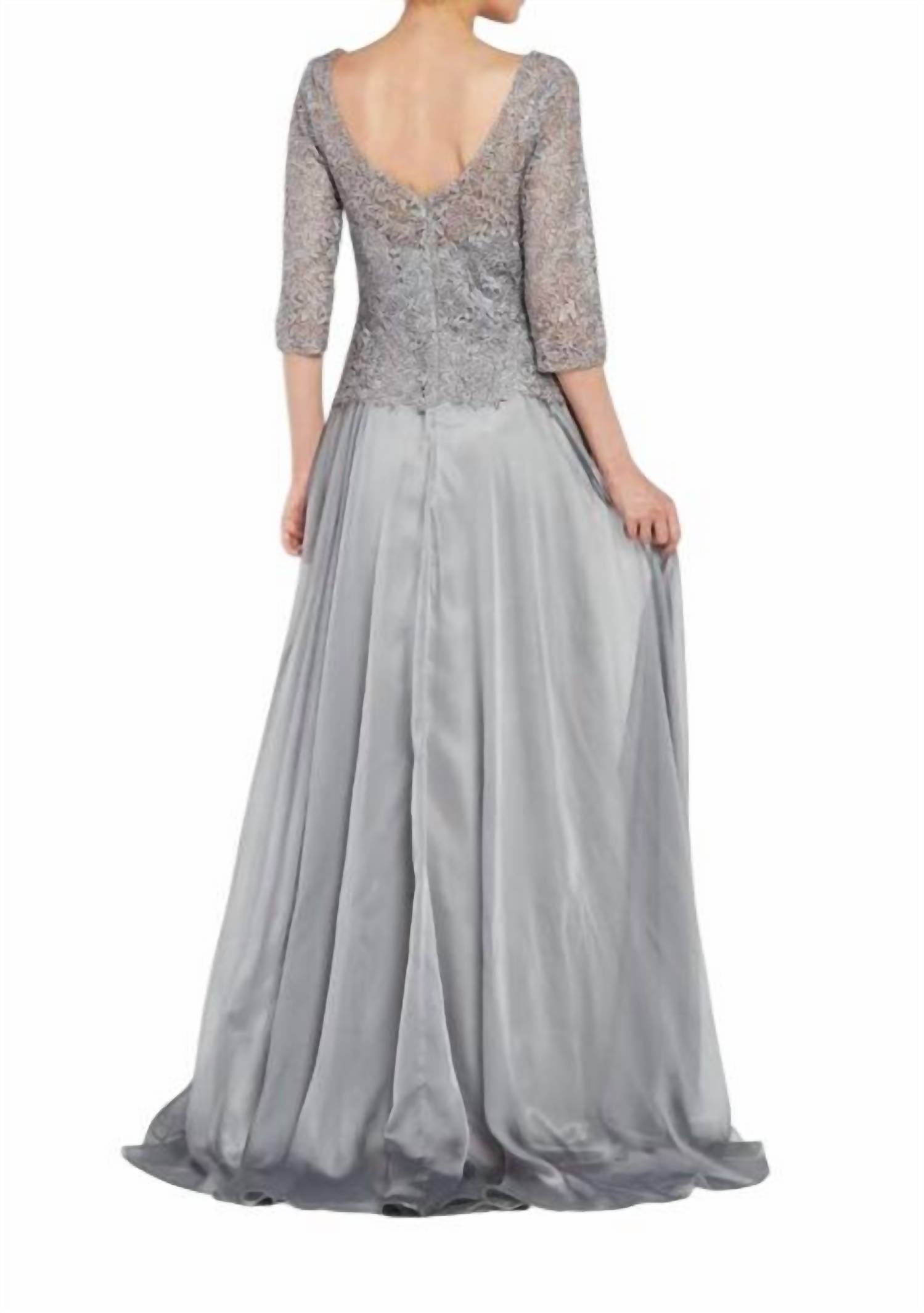 ALYCE PARIS Bateau-neck Evening Dress in pewter - women's dress - detail view