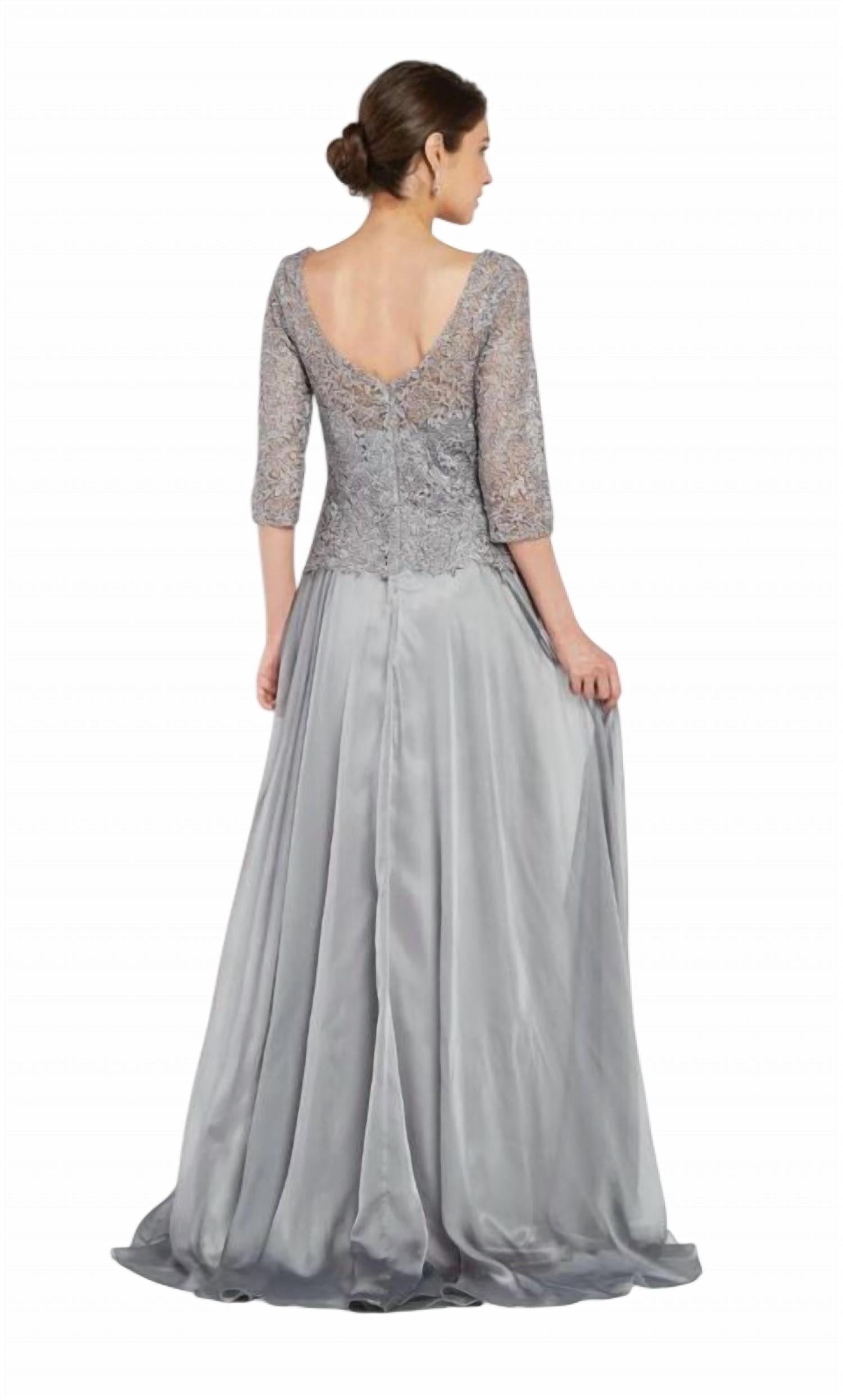 ALYCE PARIS Bateau-neck Evening Dress in pewter - women's dress - alternate view