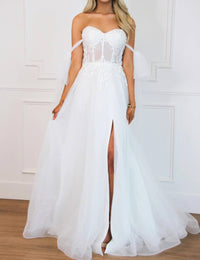 Cinderella Divine - Reina Bustier Tulle Slit Wedding Dress