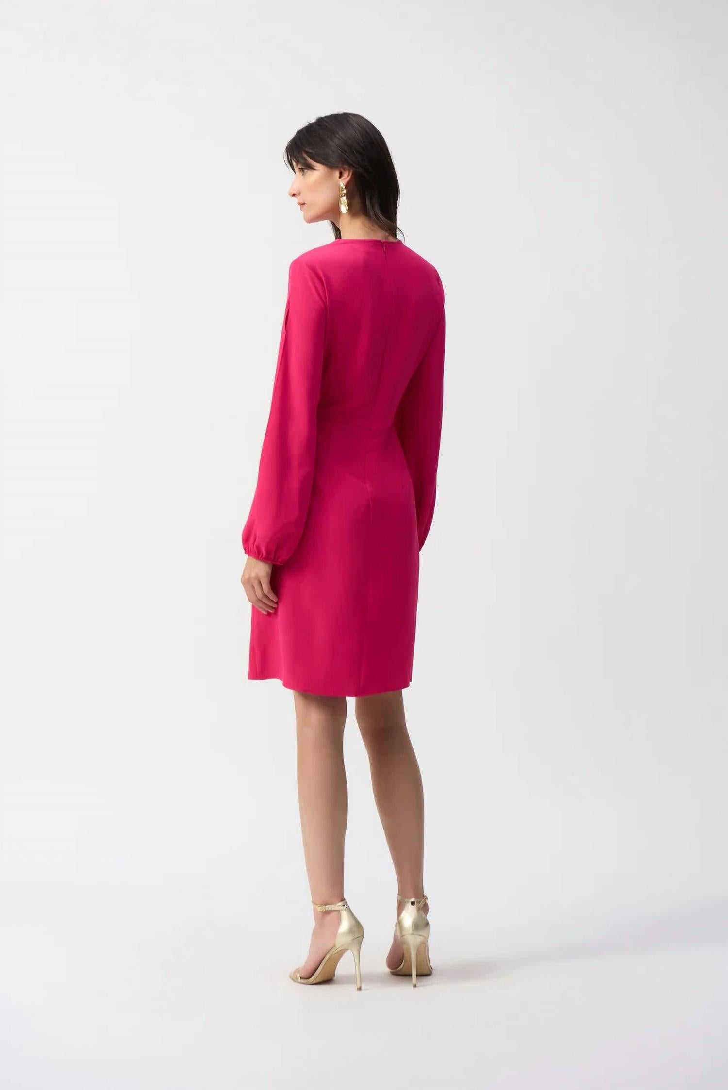 Joseph Ribkoff - Long Puff Sleeves V-neck Dress