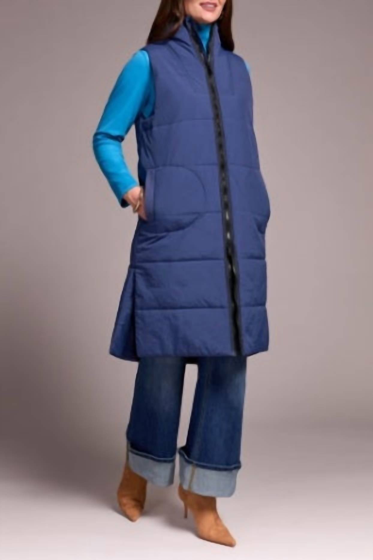 TRIBAL Denver Long Quilted Vest in blue - women's jacket
