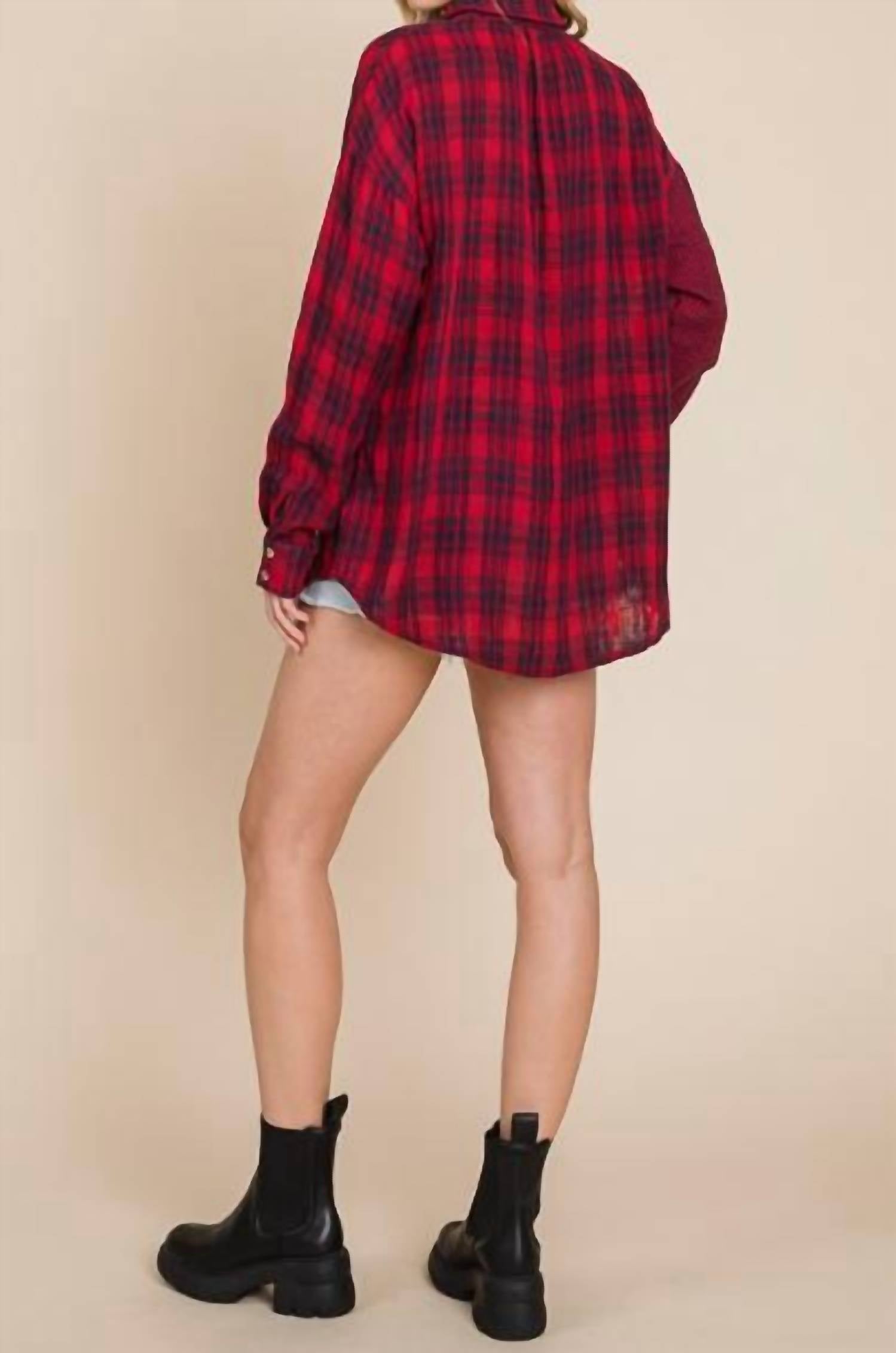 Vanilla Bay Azari Button Down Shirt in red - women's shirt - detail view