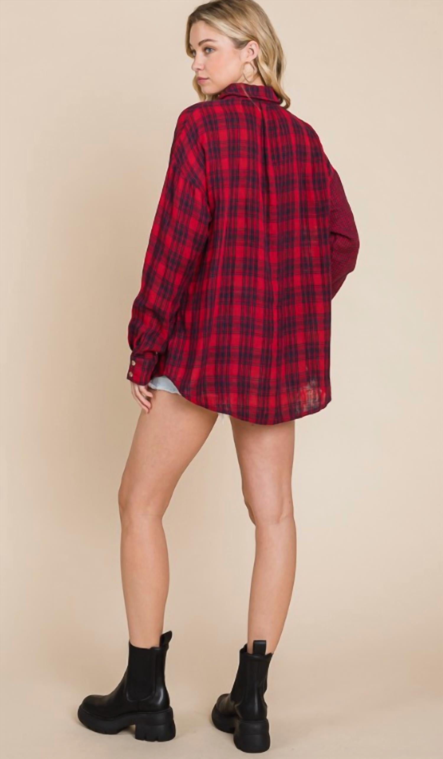 Vanilla Bay Azari Button Down Shirt in red - women's shirt - alternate view