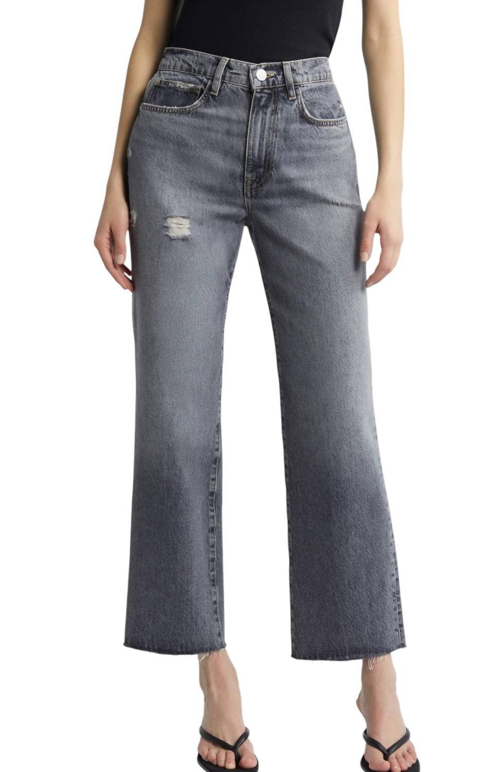 Frame - Le Jane Raw Hem High Waist Ankle Wide Leg Jeans
