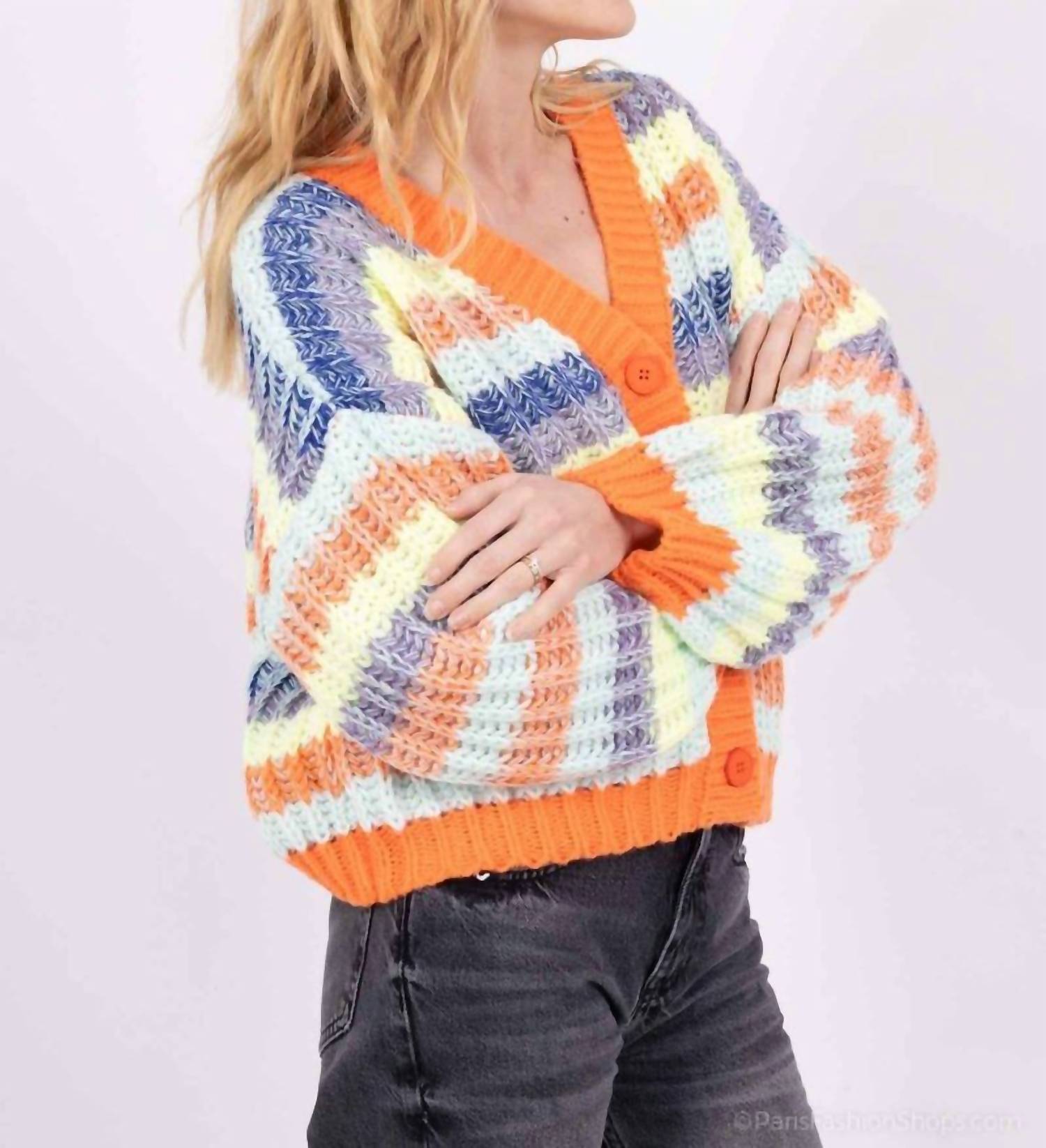 See U Soon - Striped Button Down Cardigan
