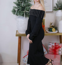 ABLE Knit Pearl Maxi Dress in black - women's dress - detail view