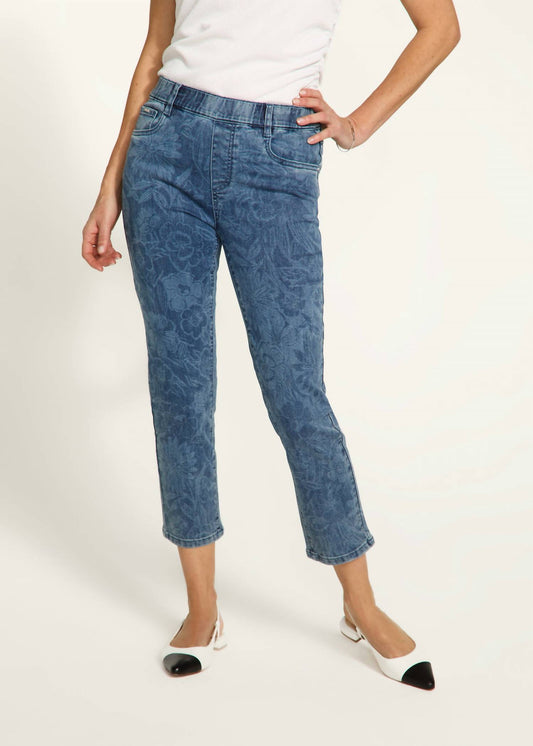 Fdj - Printed Pull-on Straight Crop Denim Pant