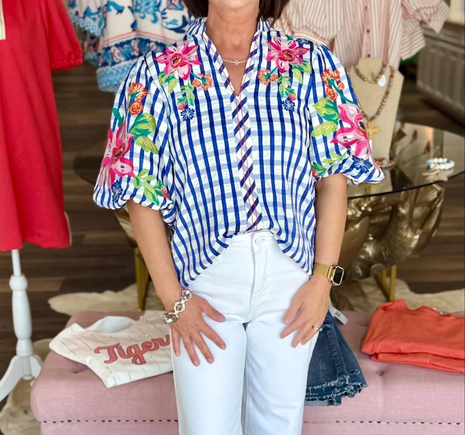 Thml - Puff Sleeve Embroidery Textured Top