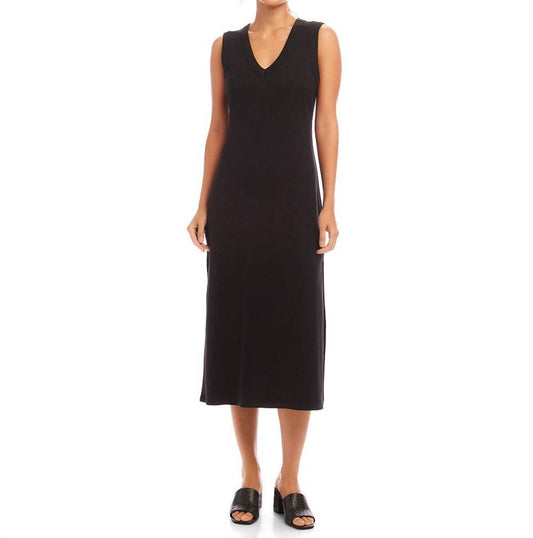 Karen Kane - Sleeveless Ribbed V-Neck Midi Column Dress