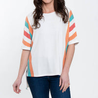 Elsie & Zoey - Daya Stripe Dolman Half Sleeve Hi-lo Top