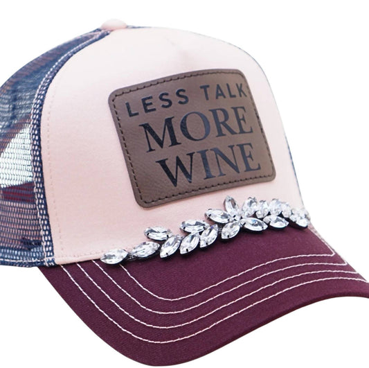 Fashion City - Women's Less Talk More Wine Trucker With Stones Hat