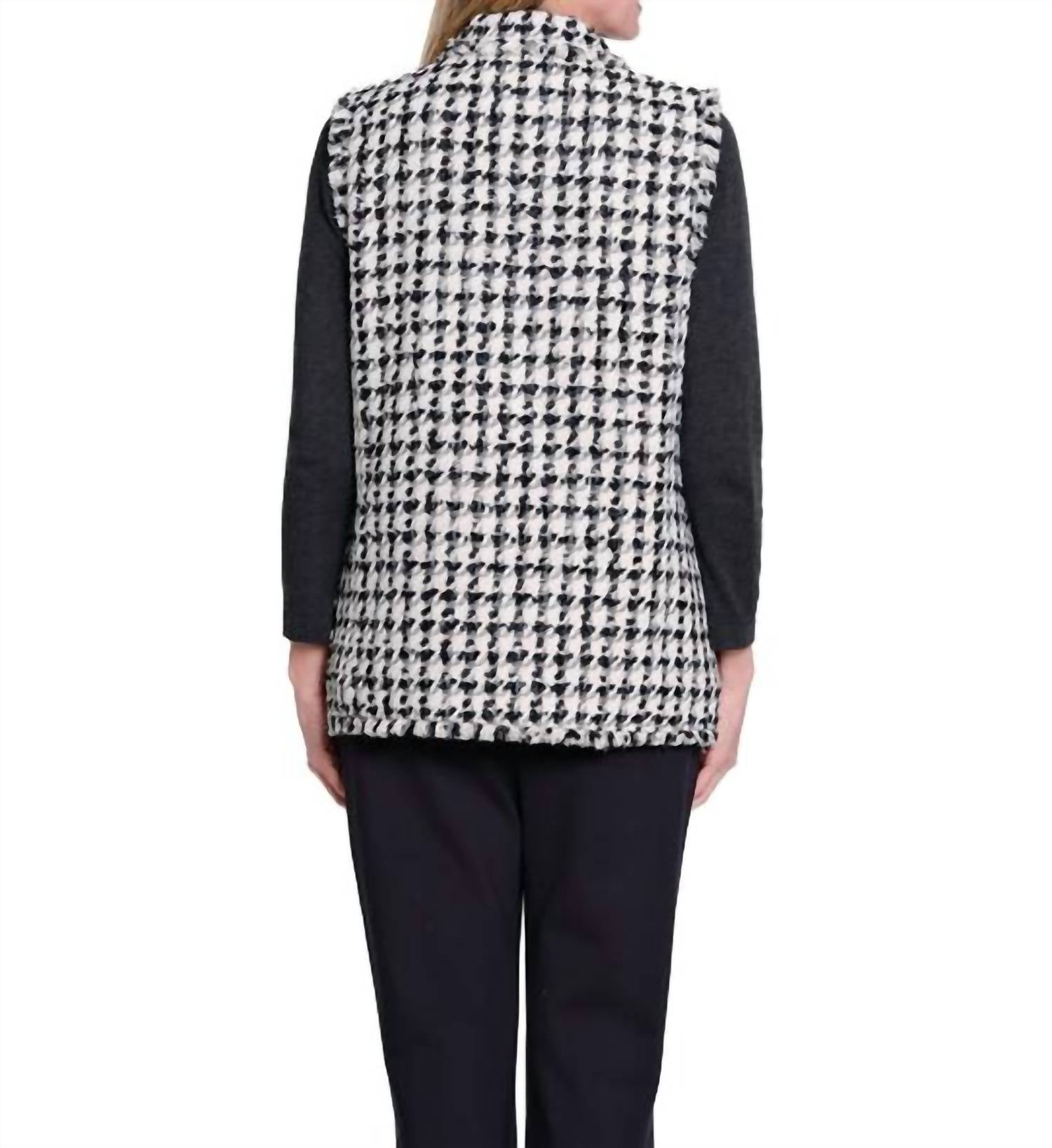Multiples - Lapel Collar One-button Woven Lined Vest With Fringe