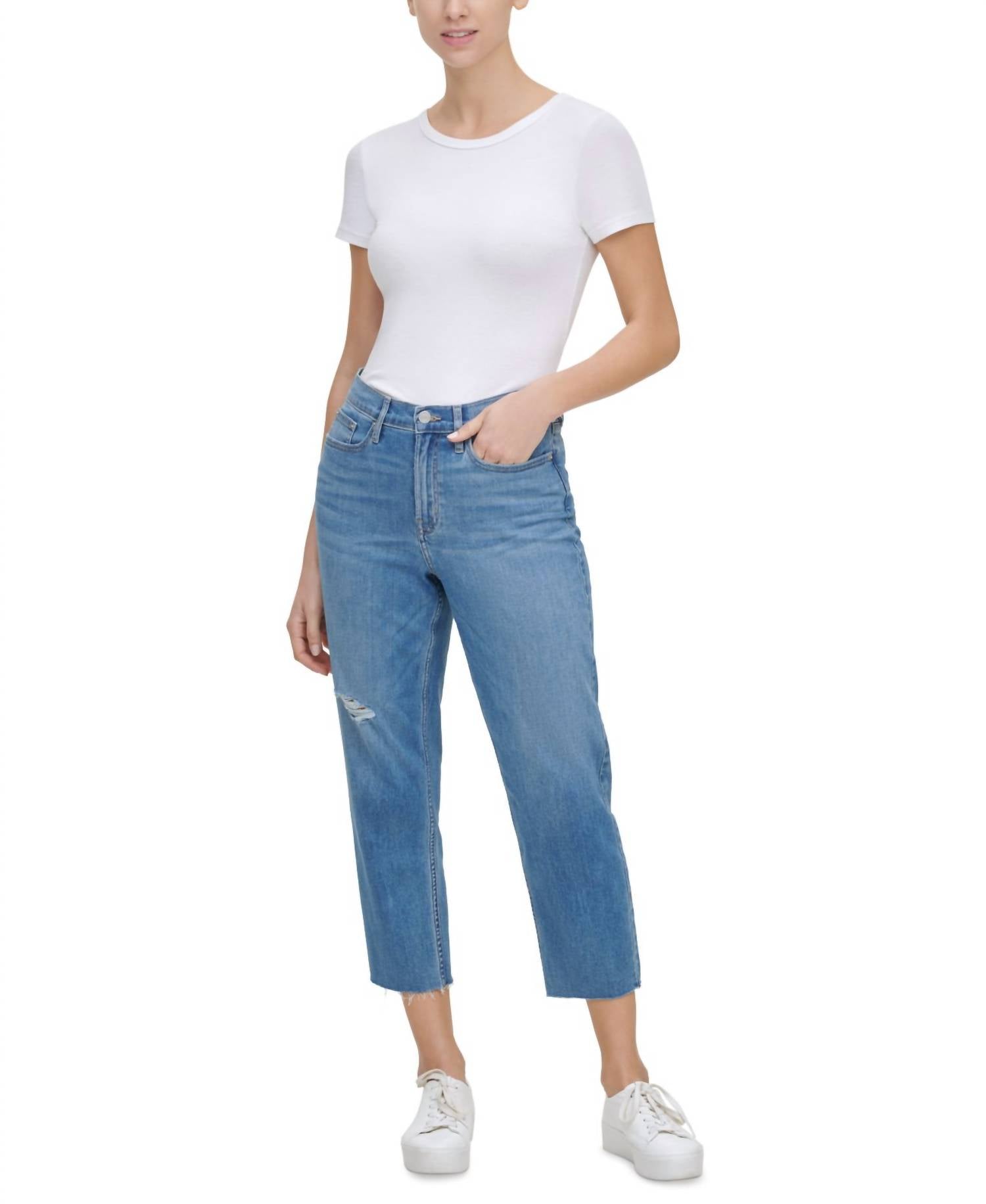 Calvin Klein - Cropped High Rise Straight Leg Jeans