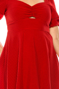 Maison Tara - Gingham Print Short Puff Sleeve Dress