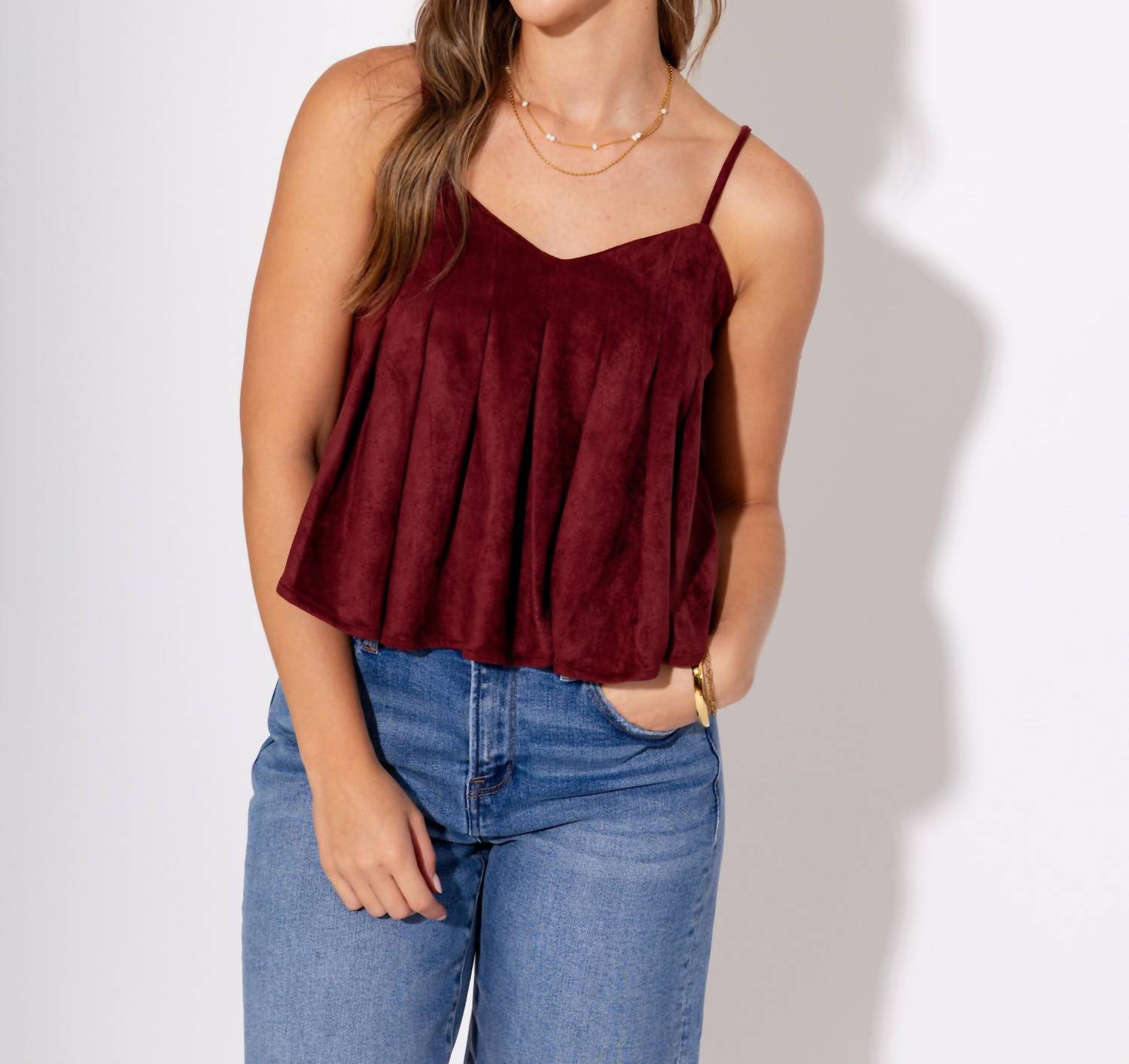 THML Pleated Luxe Tank Top in wine - women's tank top - view 7