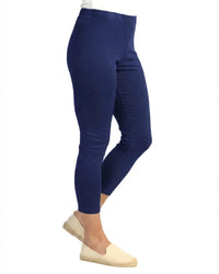 Jess & Jane Mineral Washed Cotton Legging Capri Pants in jet denim - women's pants - detail view