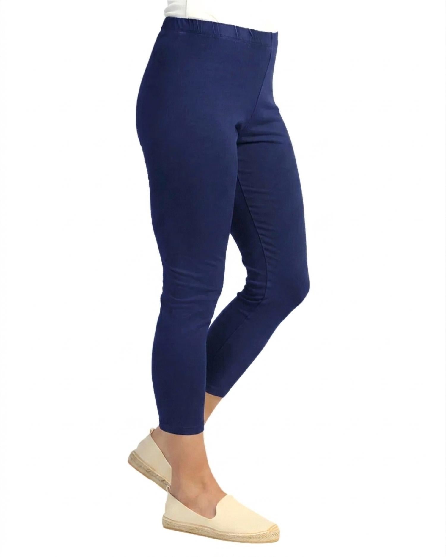Jess & Jane Mineral Washed Cotton Legging Capri Pants in jet denim - women's pants - detail view