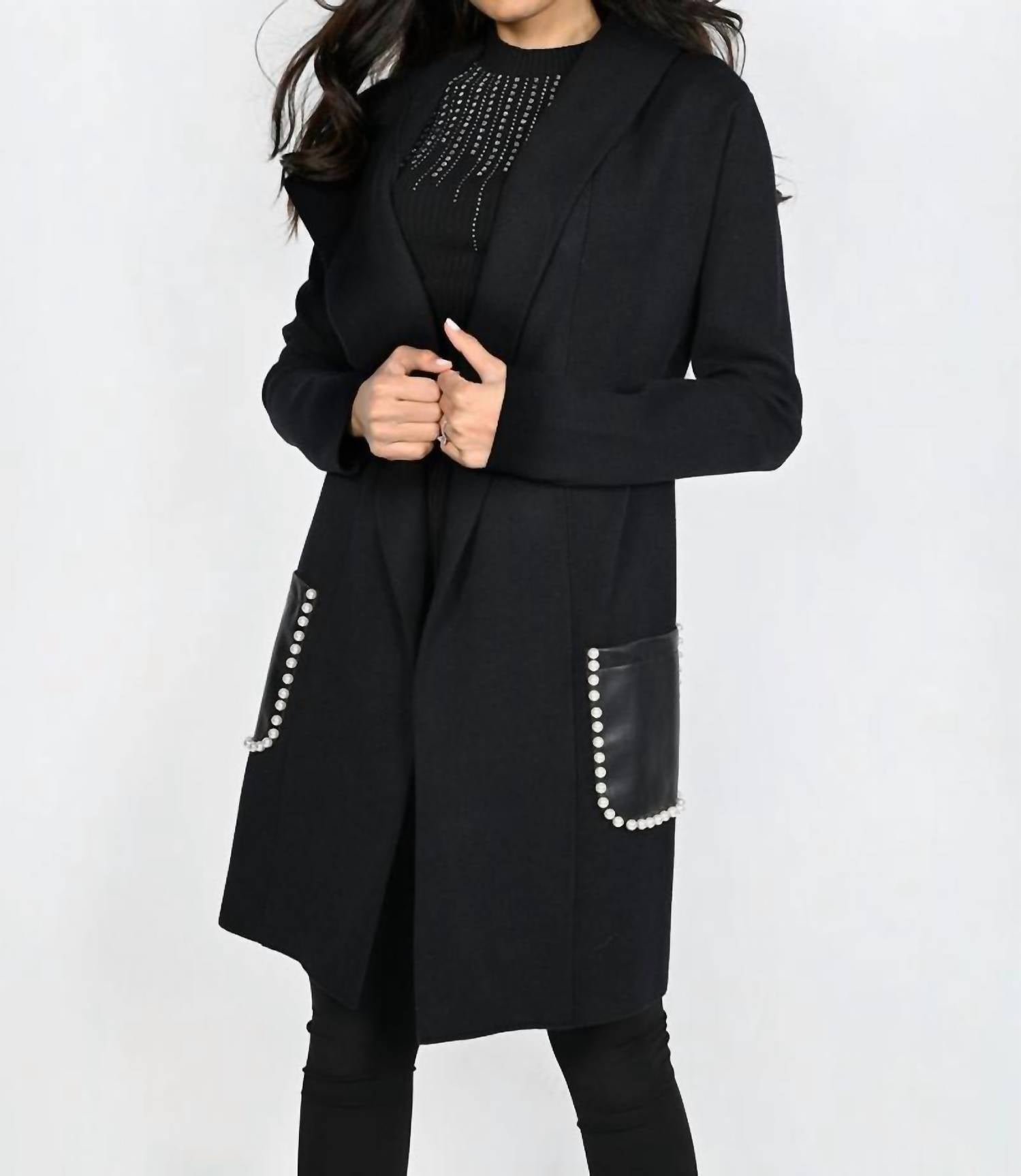 Frank Lyman - Bess Faux Leather Pockets Hoodie