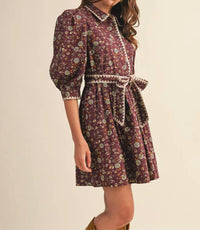 &merci Blanket Stitch Floral Mini Dress in plum - women's dress - view 6