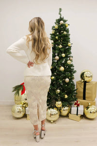 Mable - Bouquet Sequin Floral Applique Midi Skirt