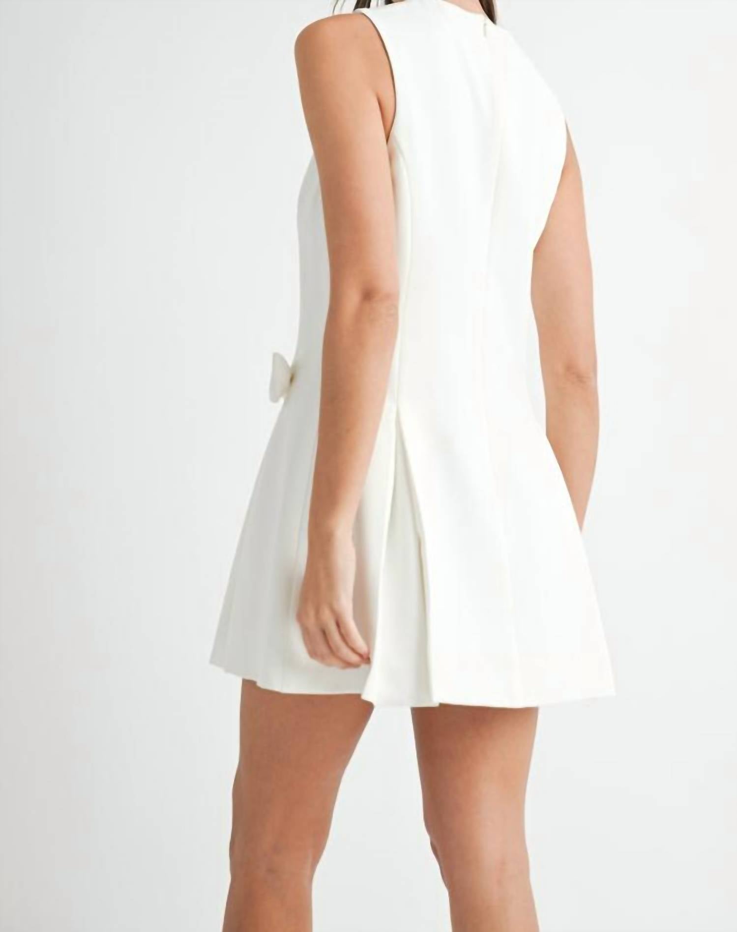 Mable - Bow Pleated Mini Dress