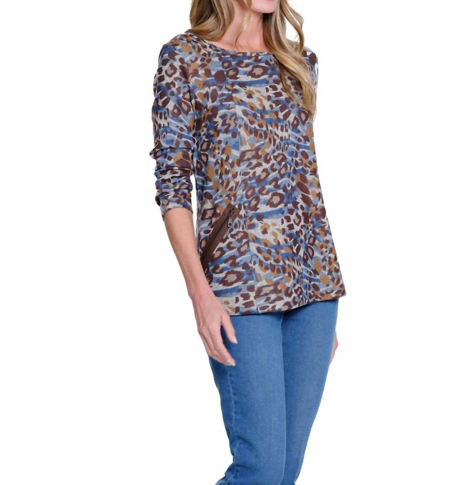 Multiples - 3/4 Sleeve Zip Pocket Top - Plus