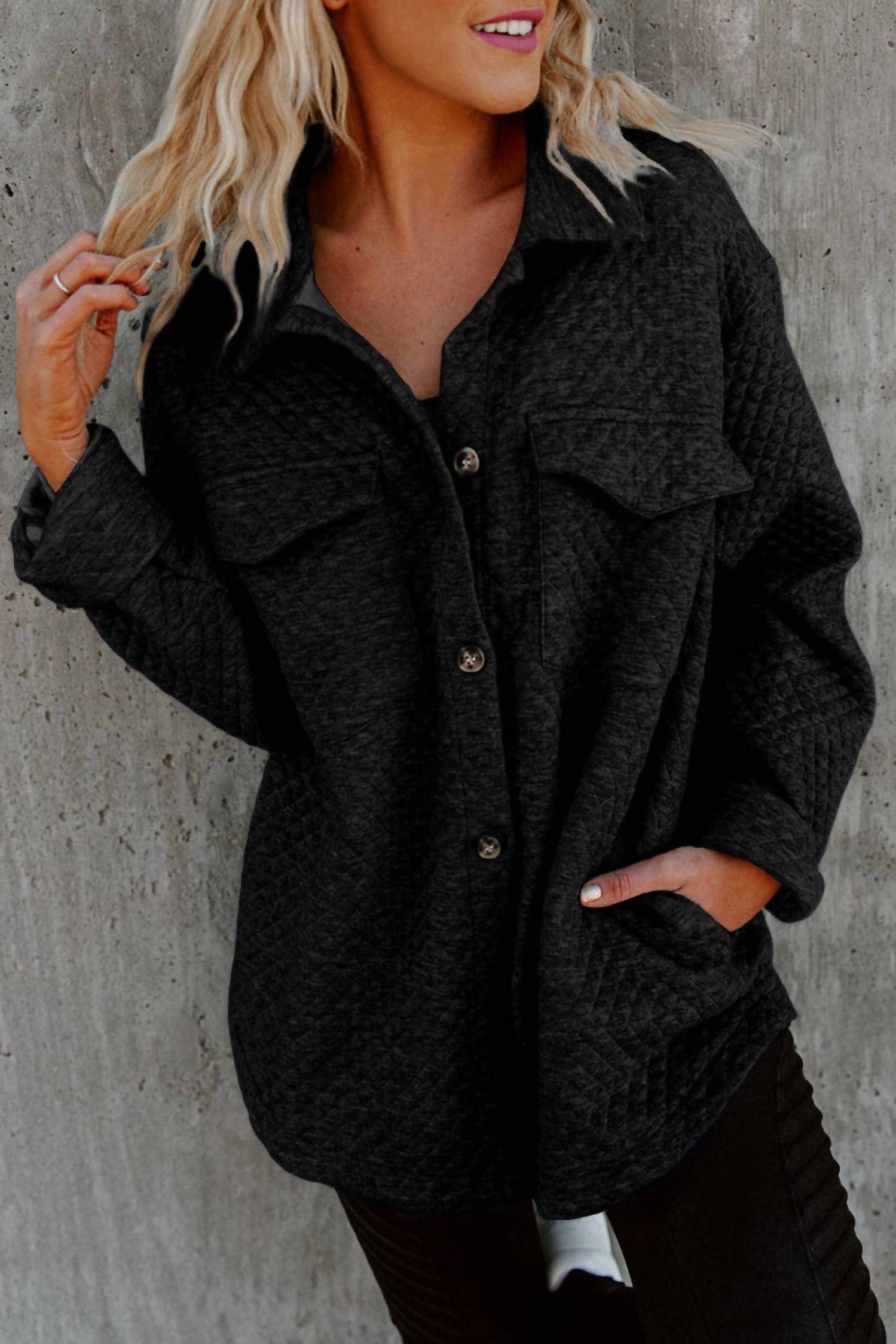 Lovesoft - Retro Quilted Flap Pocket Button Shacket