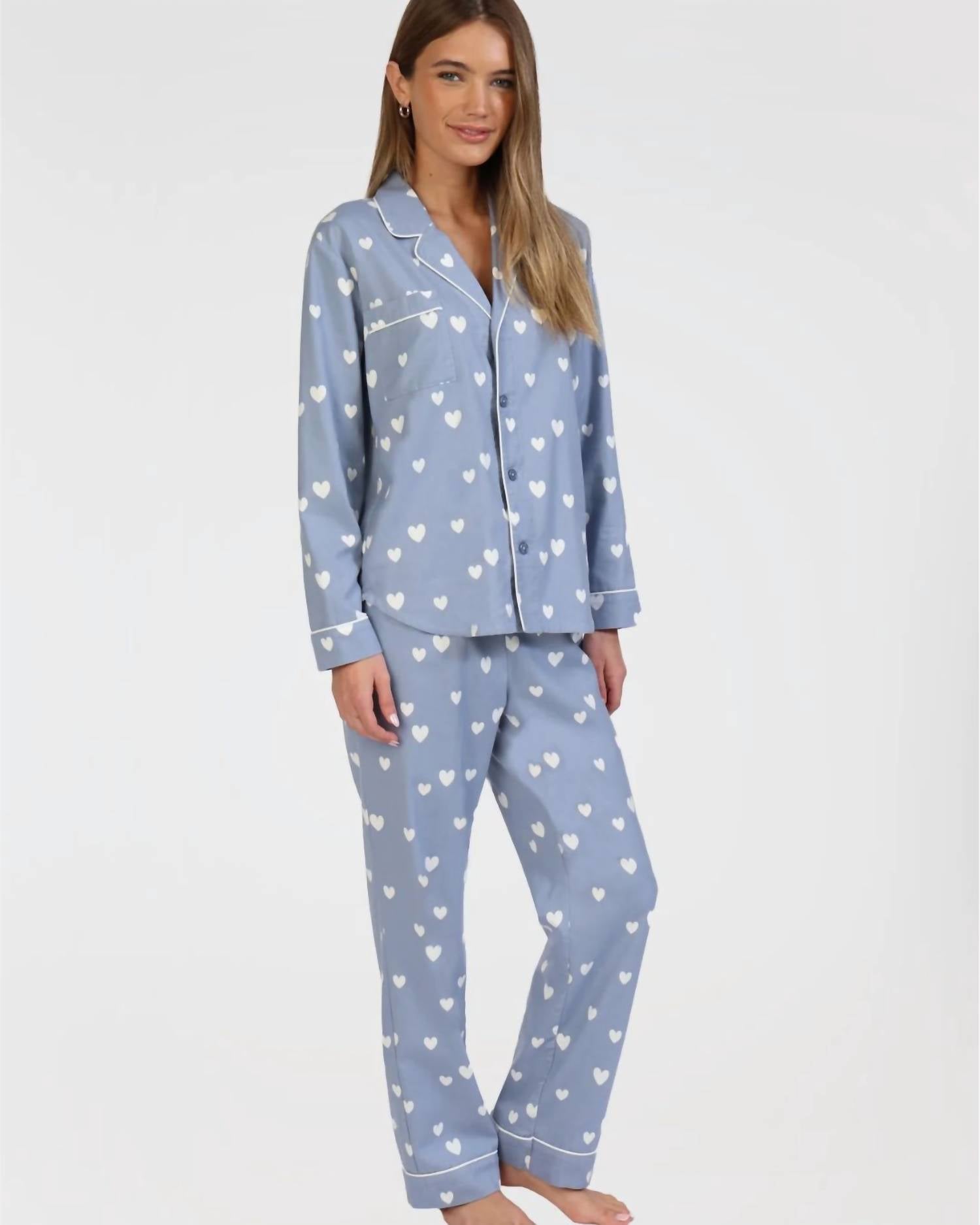 Dylan Scattered Heart Pajama Set in blue - women's intimate - alternate view