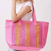3Am By H&D Accessories - Women's Nautical Stripe Paper Straw Tote Bag