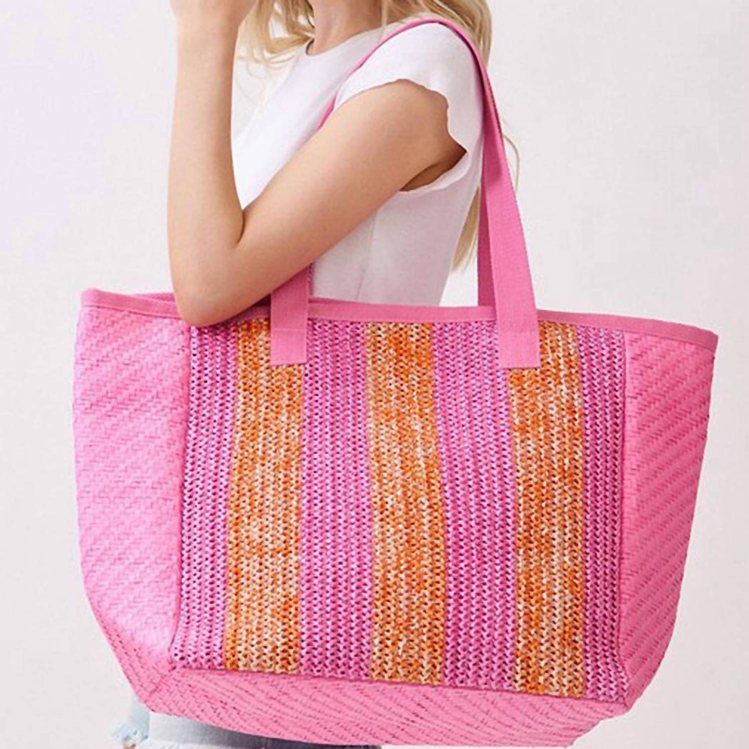 3Am By H&D Accessories - Women's Nautical Stripe Paper Straw Tote Bag