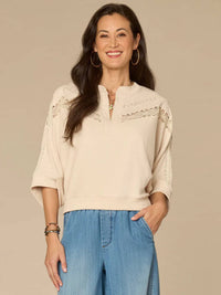 Democracy - Embroidered Mandarin Collar Knit Top