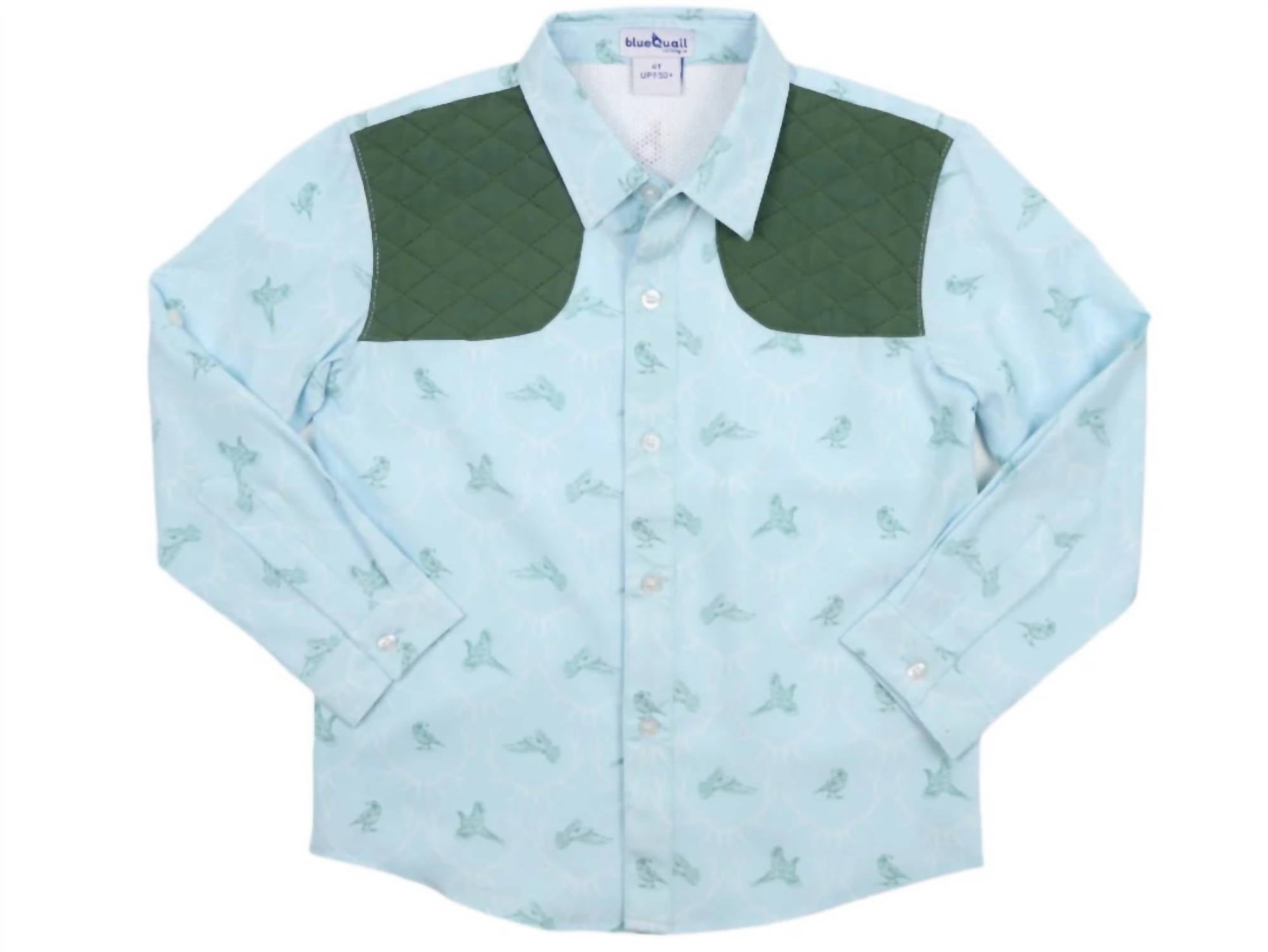 Blue Quail Clothing Co. Boys' Huntsman Green Sleeve Shirt in blue - kids' shirt