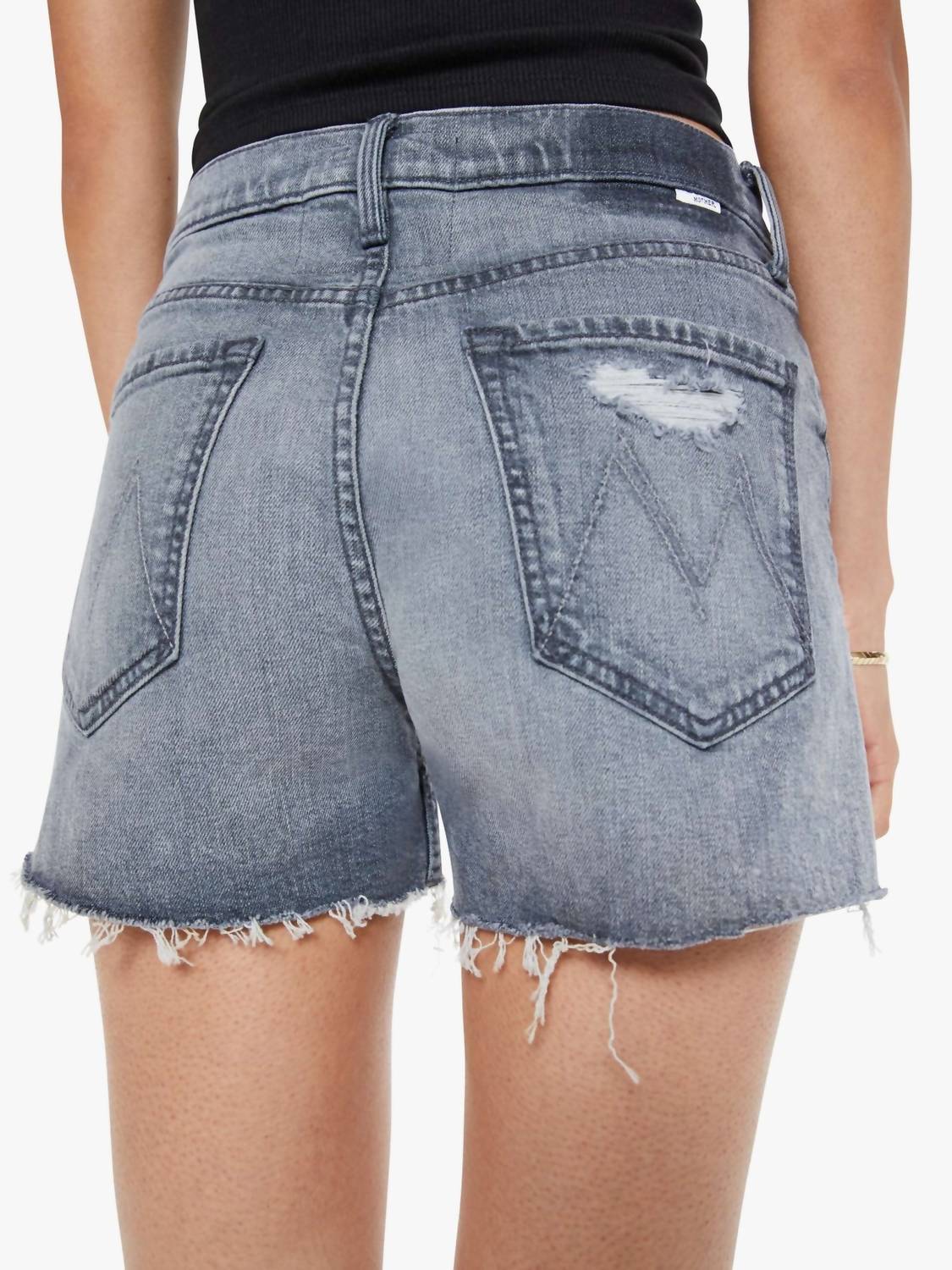 Mother Skipper Short N Long Fray Denim Shorts in let s ride - women's shorts - alternate view