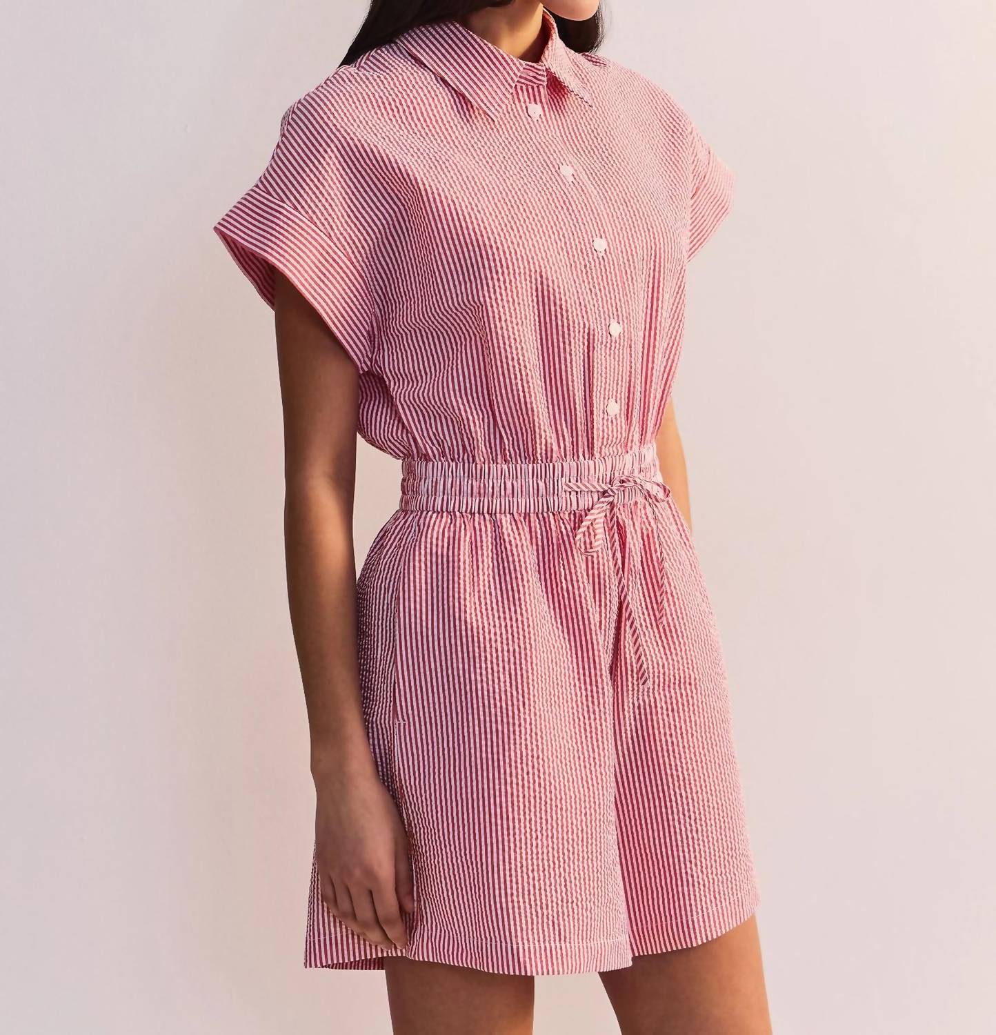 Elan - Gameday Pinstripe Button-down Romper