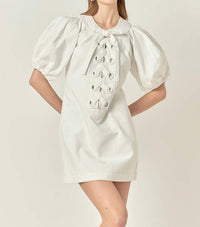 2.7 August Apparel - Laced Up Puff Sleeve Mini Dress