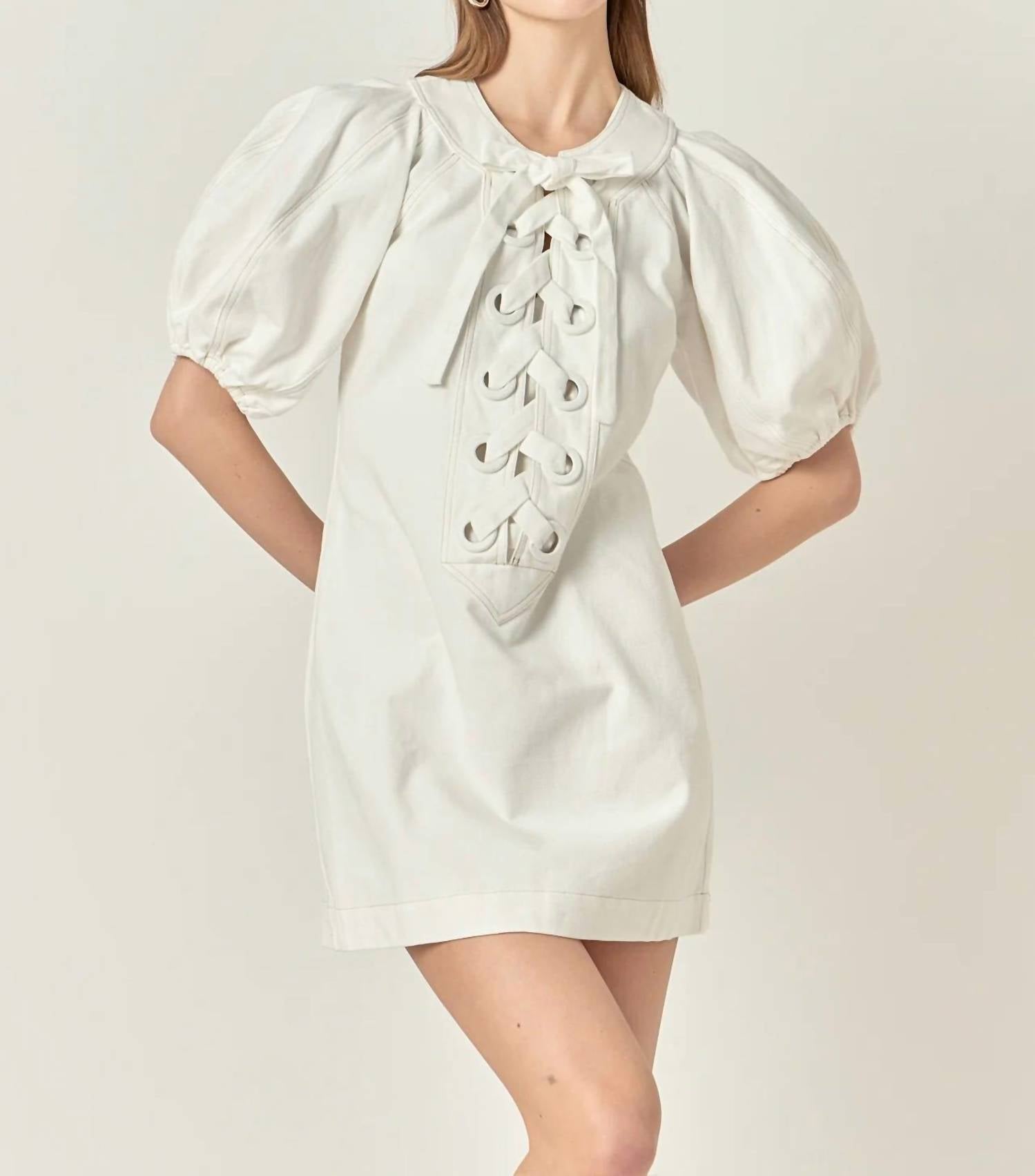 2.7 August Apparel - Laced Up Puff Sleeve Mini Dress