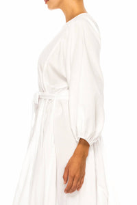Vivid - Long Sleeve Belted Godet Skirt Flared Dress