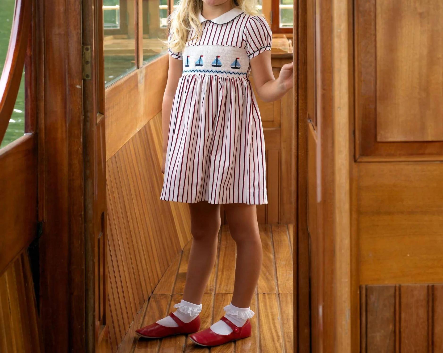 Rachel Riley - Girls' Sailboat Smocked Stripe Dress